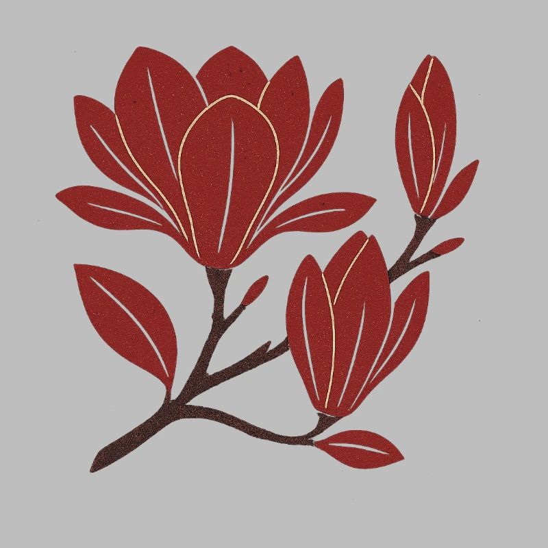 Red Magnolia Branch Pattern