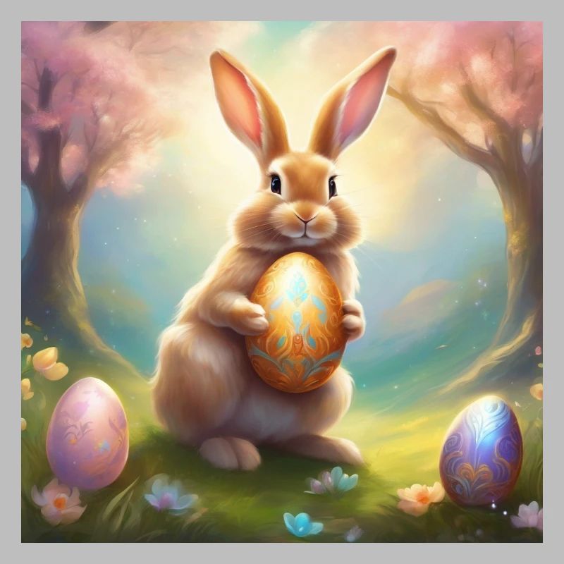 Spring bunny with gold Easter egg