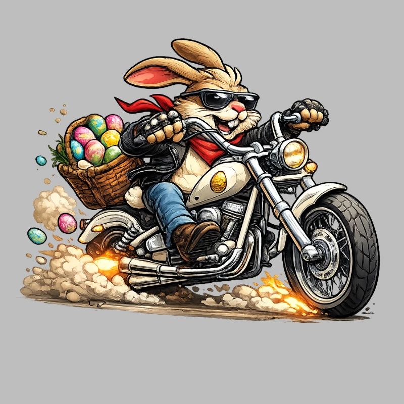 Easter bunny on motorcycle