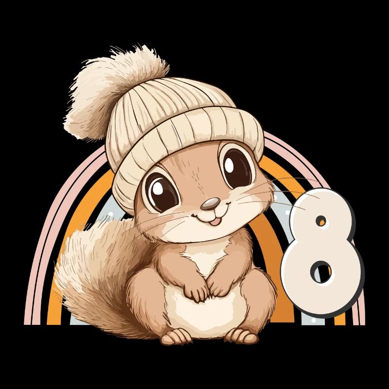 8. Geburtstag Eichhörnchen Regenbogen Süß Niedlich