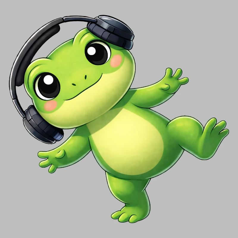 Crapaud grenouille mignon avec une technologie de danse casque