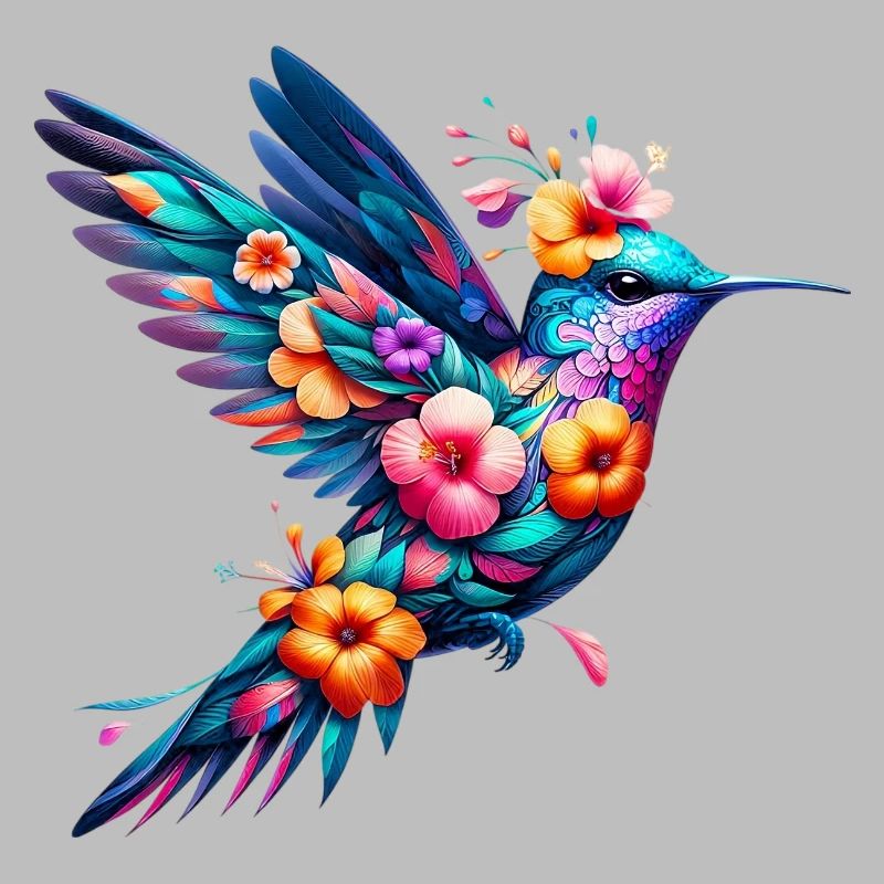 Colibri décoré de fleurs