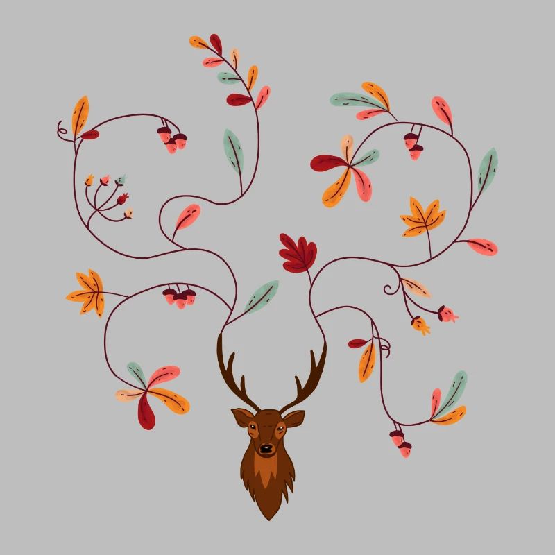 Hirsch im Herbst Geschenkidee Geweih mit Blättern