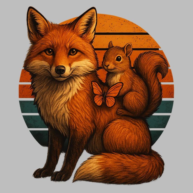 Fuchs Eichhörnchen Retro Tierfreunde