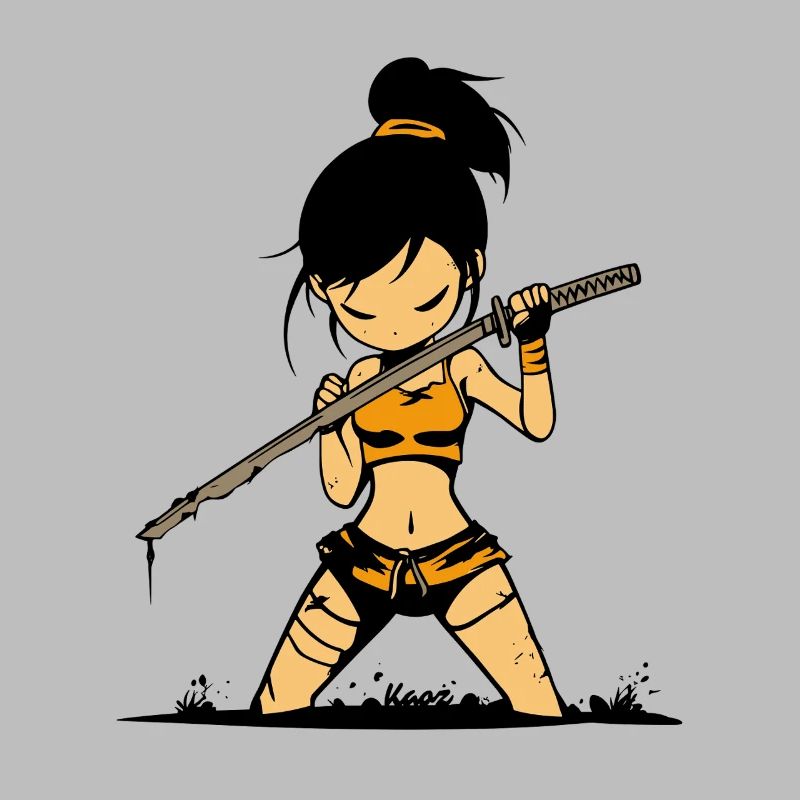 Coole Samurai Kriegerin mit Katana