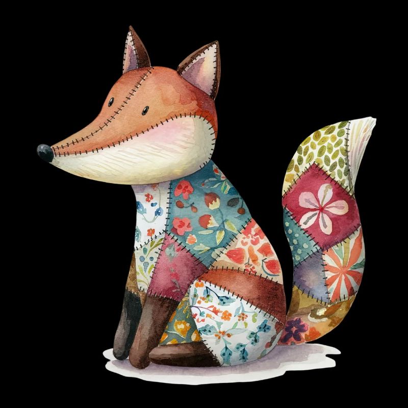 Bunter Patchwork Fuchs Aquarell Kunst