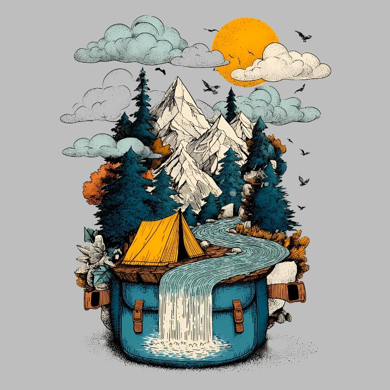 Mountain Lake Path - Camping Backpacker Motif