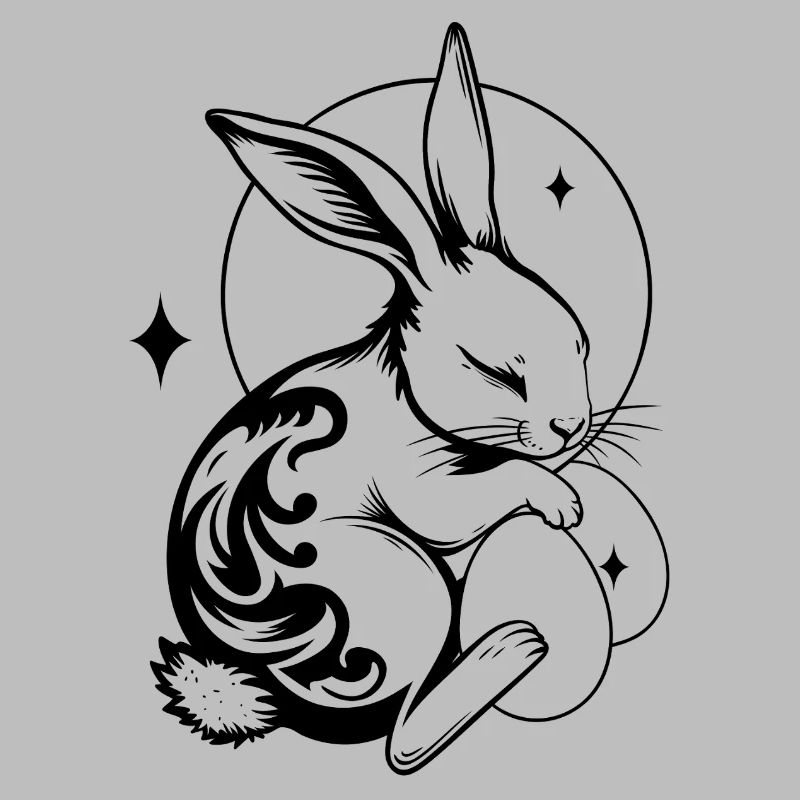 Sleeping Easter Bunny with Tribal and Eggs
