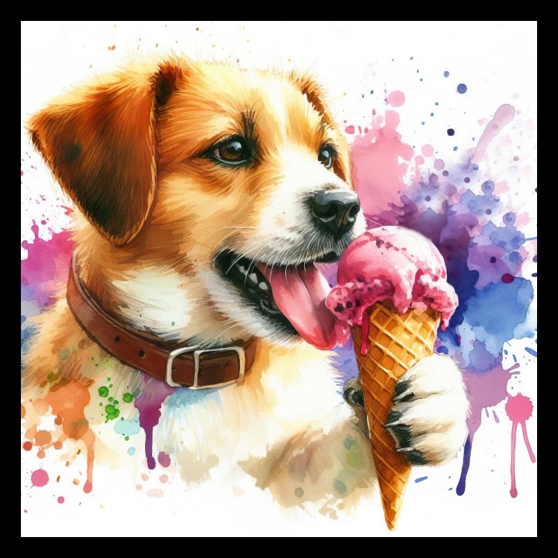 Chien mangeant de la crème glacée