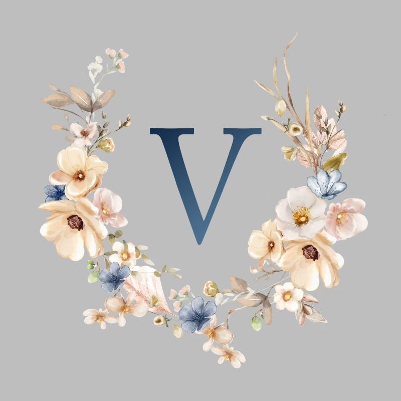 V monogramme, Floral, Boho
