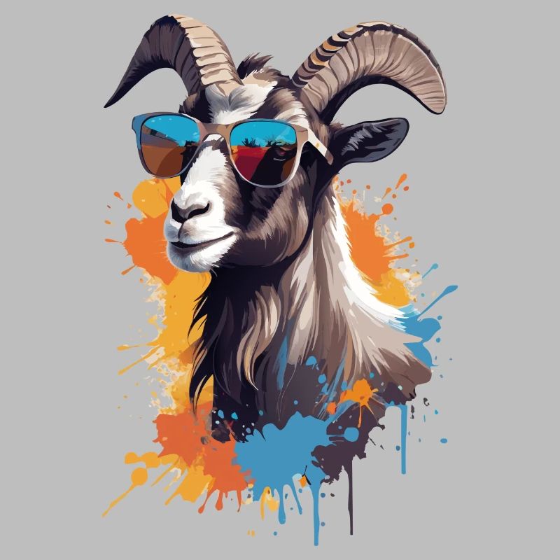 Chèvre avec des lunettes de soleil sur des éclaboussures de couleur colorées
