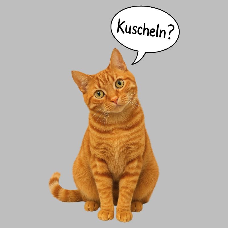 Red cat with tilted head asks: "Cuddle?"