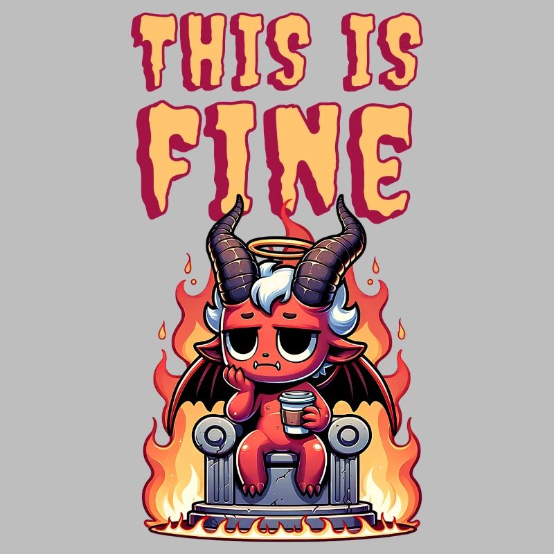cute devil with coffee | this is fine meme