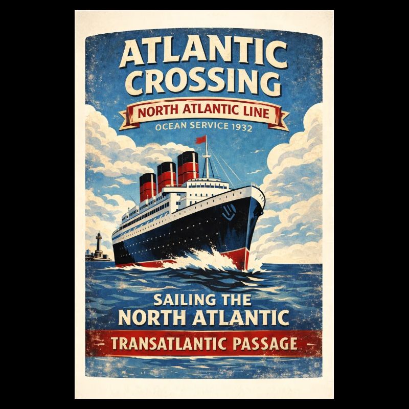 Atlantic Crossing Vintage Schiffsplakat Retro Ozean