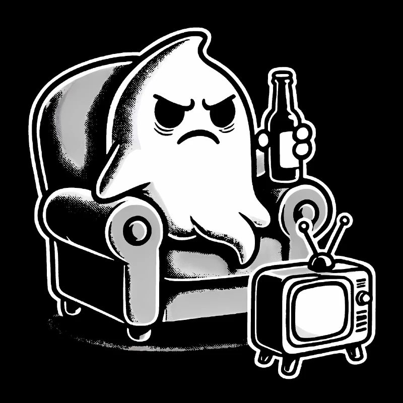 Grumpy Ghost Watching TV Cartoon