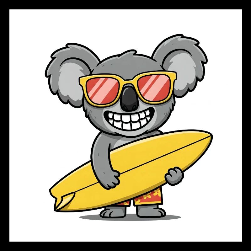 Surfender Koala mit Sonnenbrille
