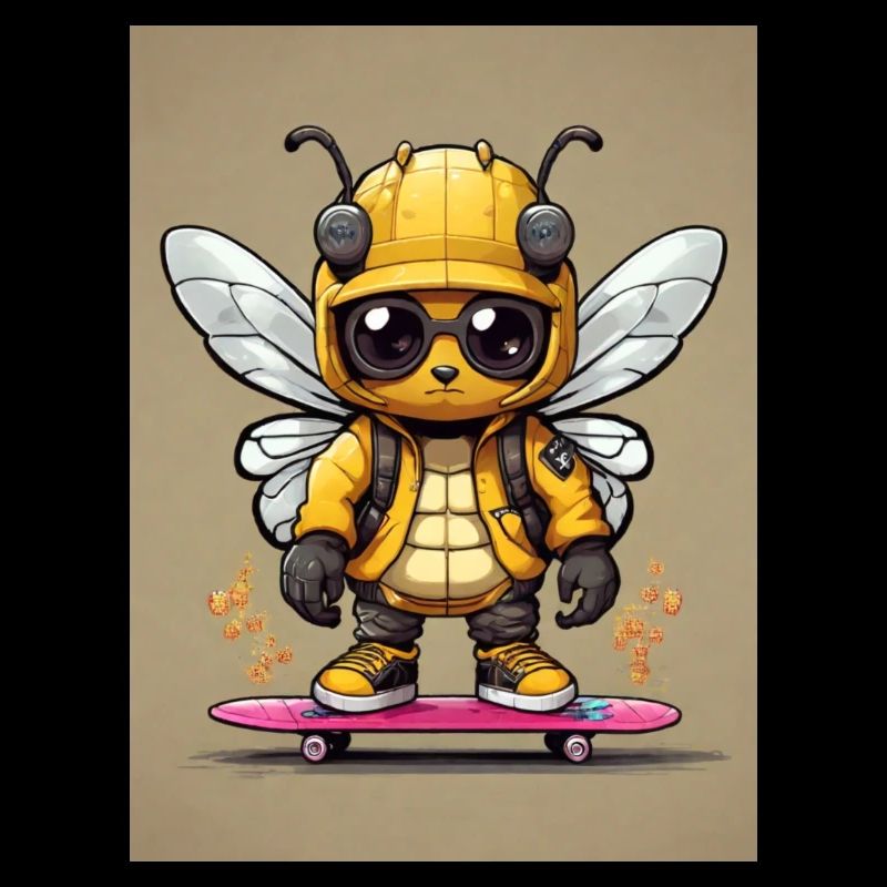 Comic Biene auf Skateboard