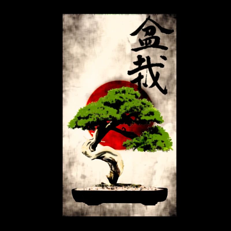 Bonsai mot japanske flagget kunsttrykk