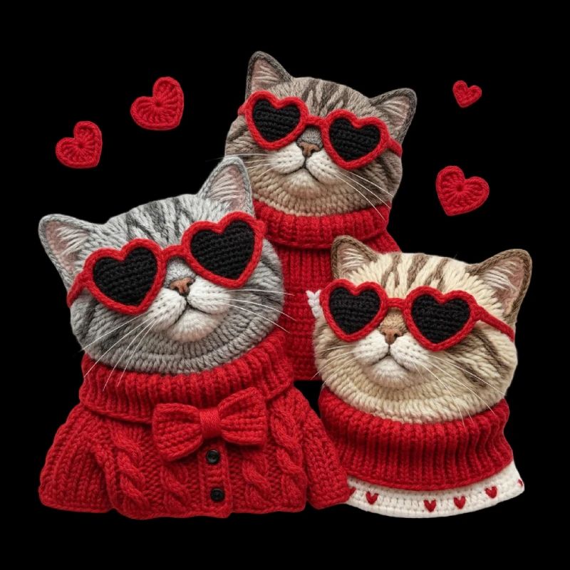 Les chats de la Saint-Valentin avec des lunettes en forme de cœur et des pulls