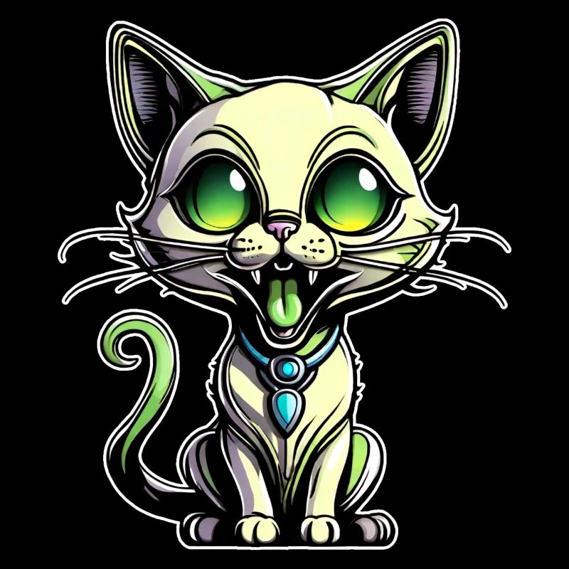 Chat extraterrestre vert mignon