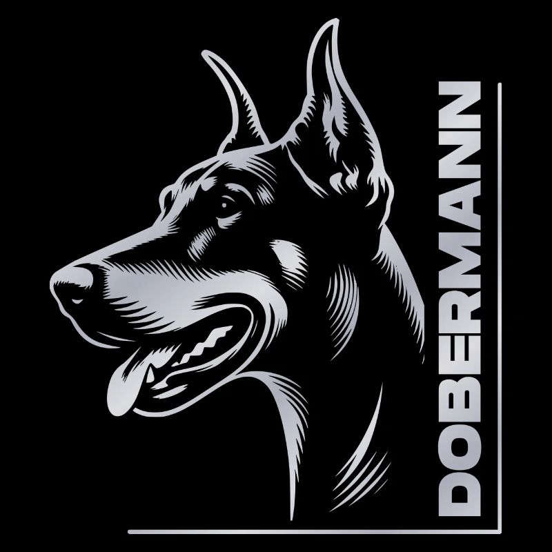 Dobermann Pinscher, Hundekopf, Zeichnung silber