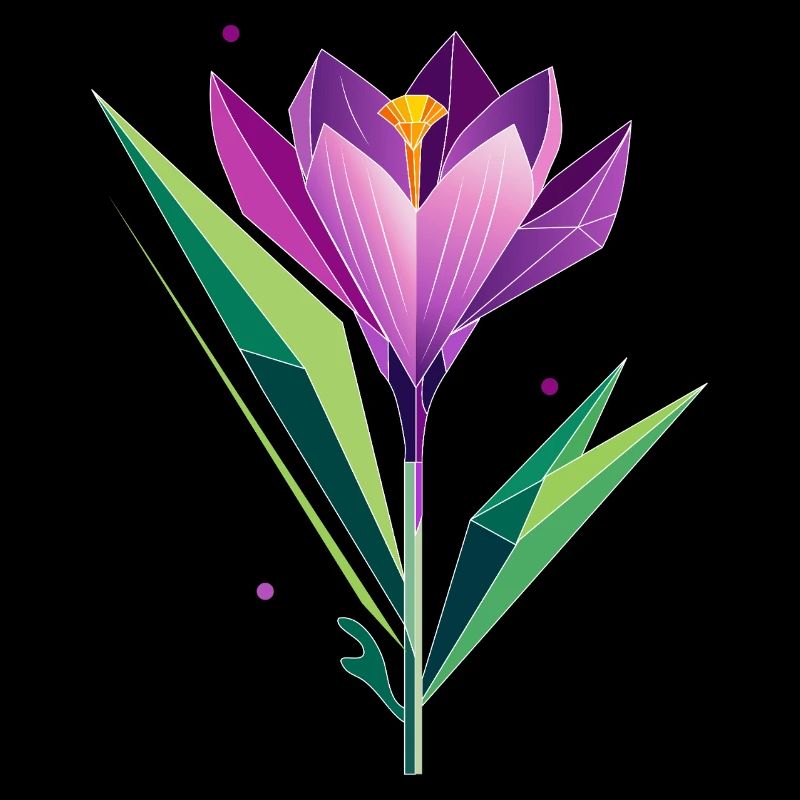 Crocus au design polygonal - tons violets et verts