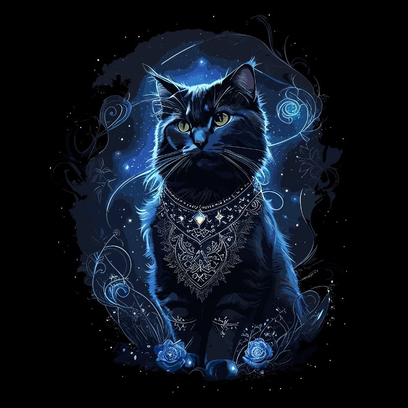 Chat noir dans le chat magique au clair de lune