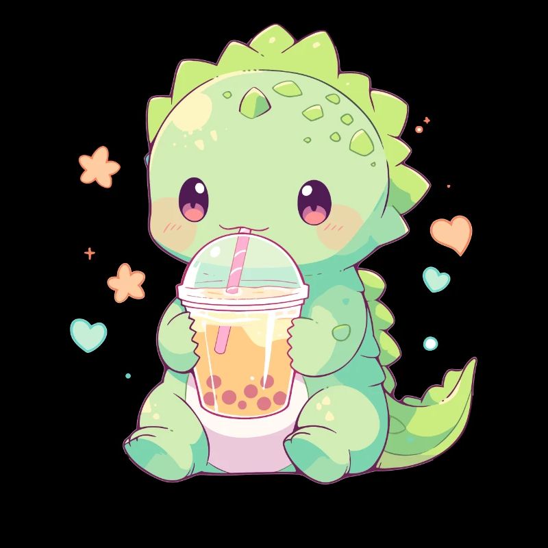 Kawaii Dinosaur Drinks Boba Bubble Tea Chibi