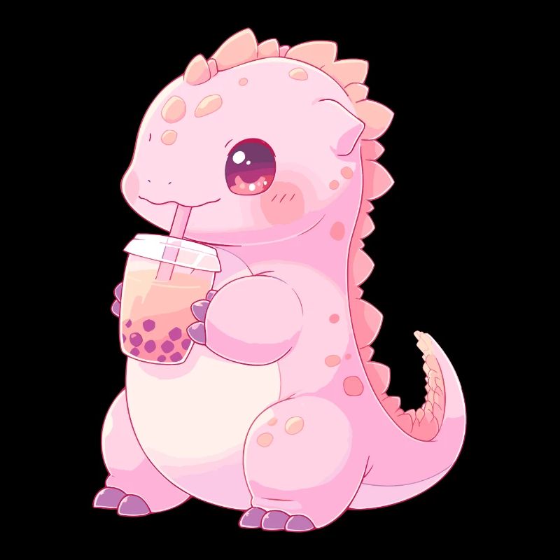 Kawaii Dinosaur Drinks Boba Bubble Tea Chibi