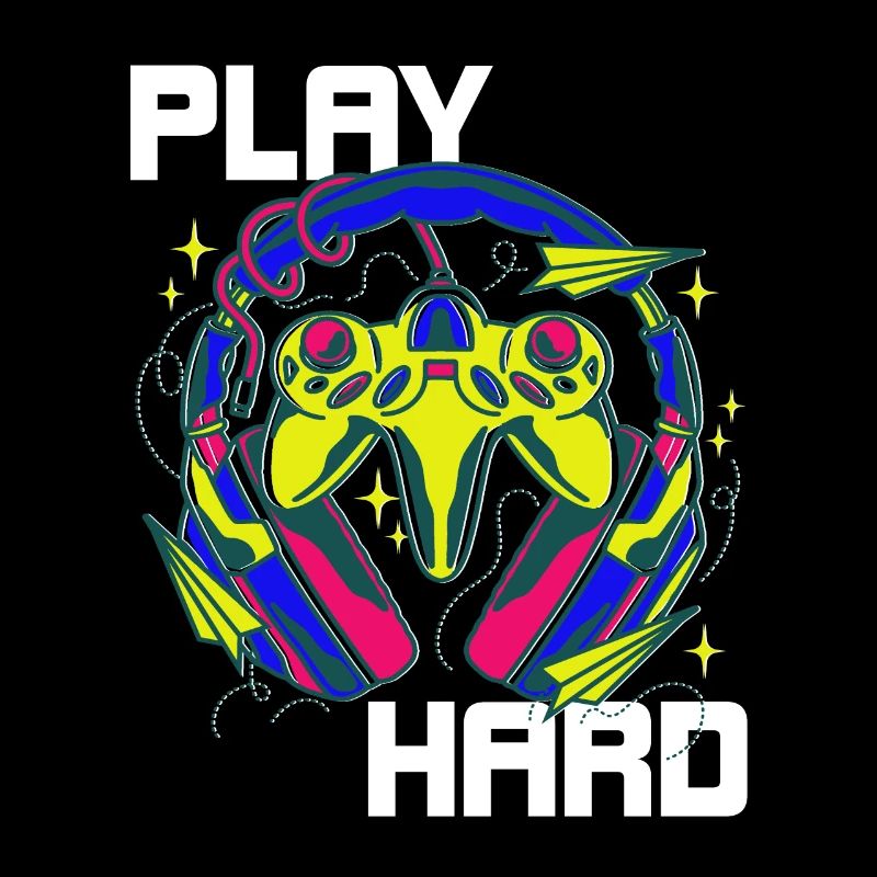 Play Hard Gamer Controller Neon Design