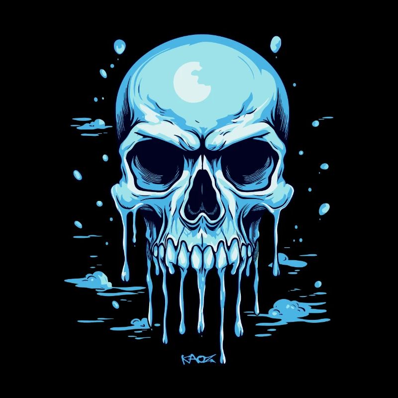A blue melting skull