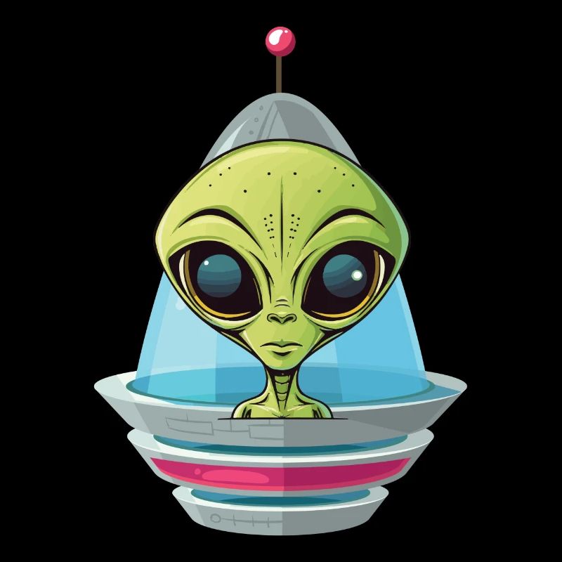 Alienkopf schaut aus Raumschiff