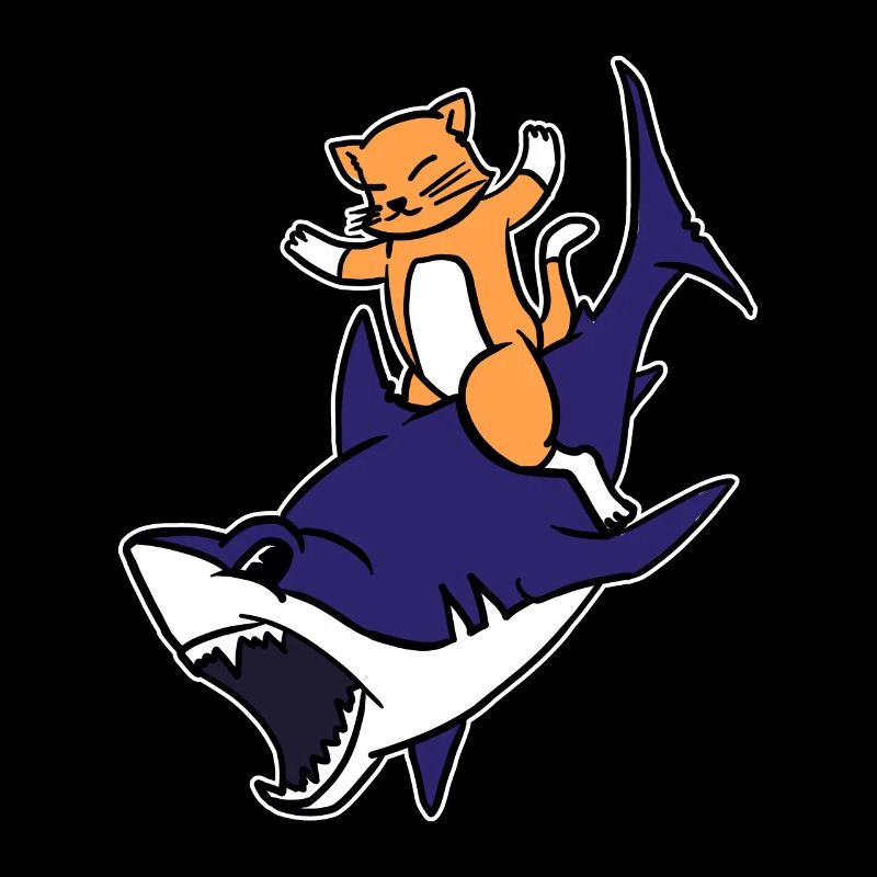 Chaton chevauchant un requin Drôle Chat mignon Jeu de mots graphique
