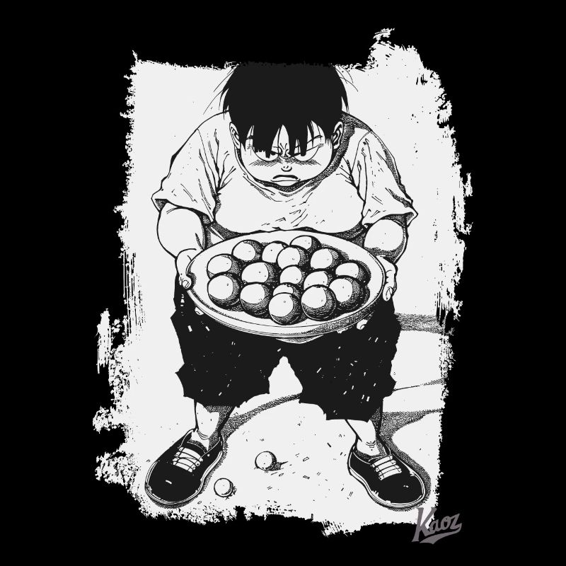 Japanischer Junge mit einer Schale Reisbällchen