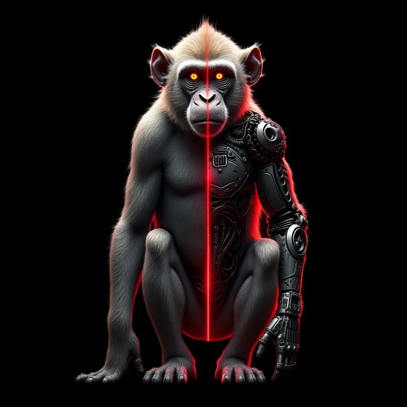 Lustiger Roboter Kunst Affe Cyborg Tier AI Monkey