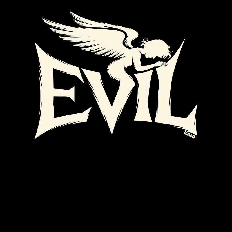 Evil Schriftzug mit dunklem Engel