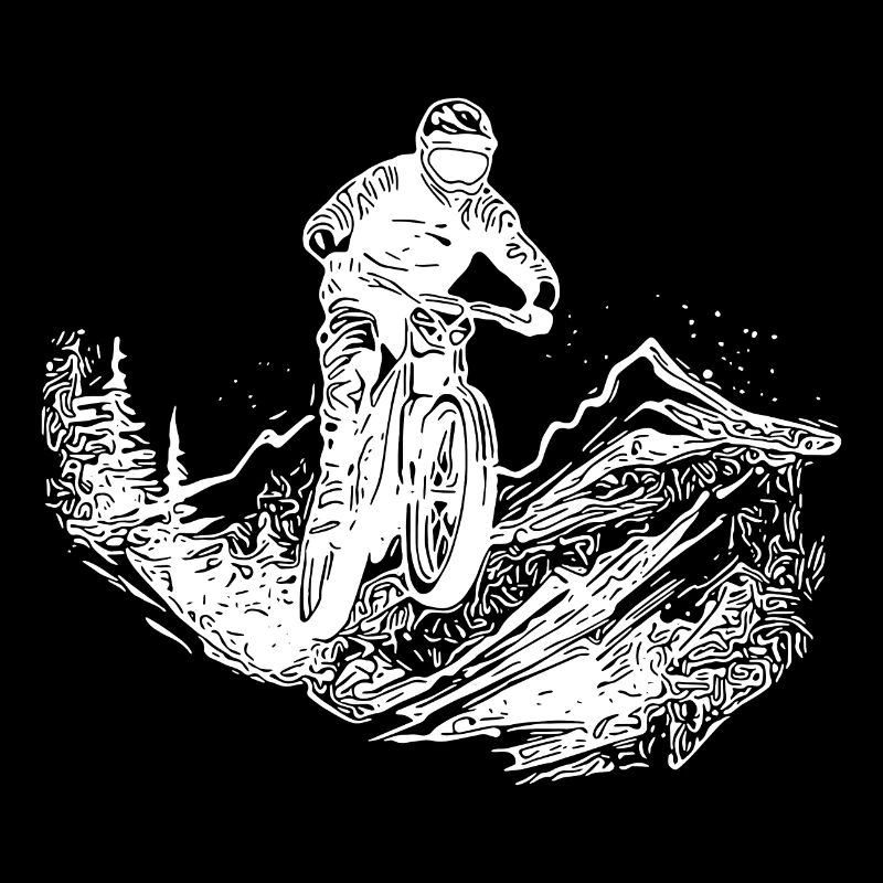 Mountain biker forest path mountain downhill