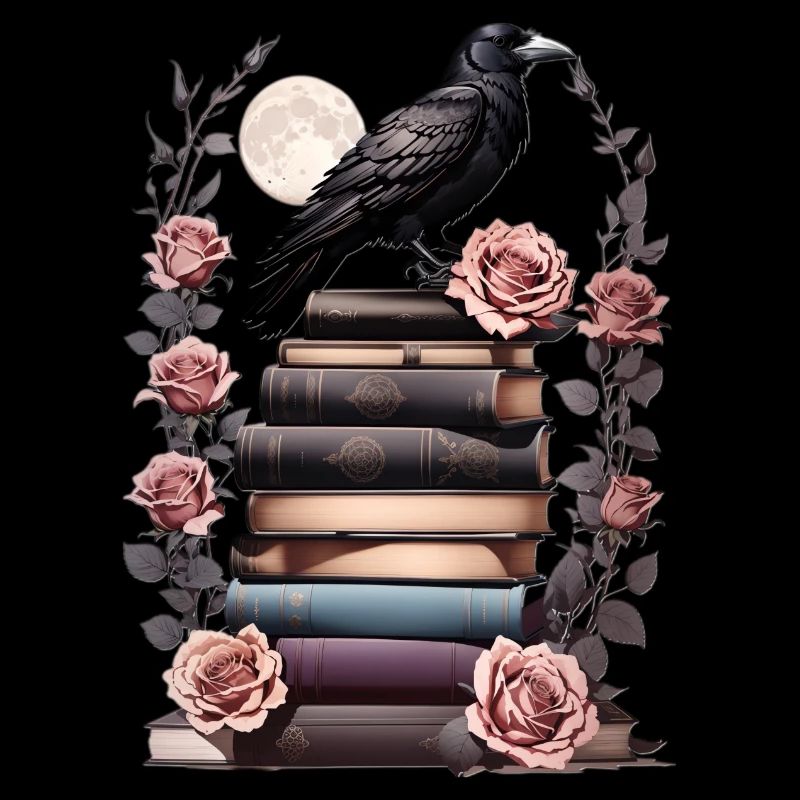 Bücherstapel mit Rabe