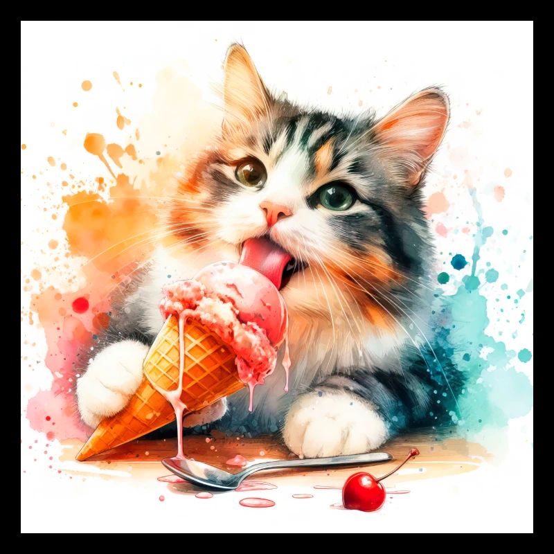 Chaton mangeant de la crème glacée