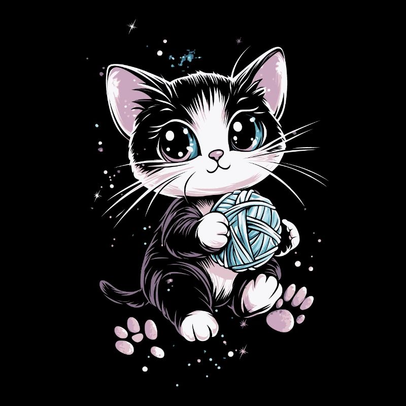 Chat mignon avec pelote de laine