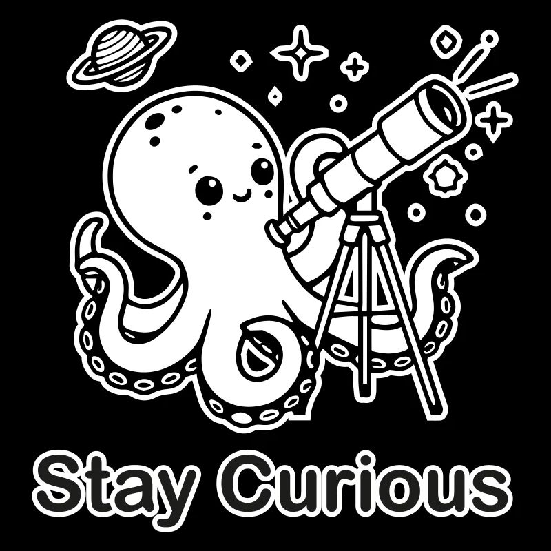Octopus looking through telescope - Stay Curious