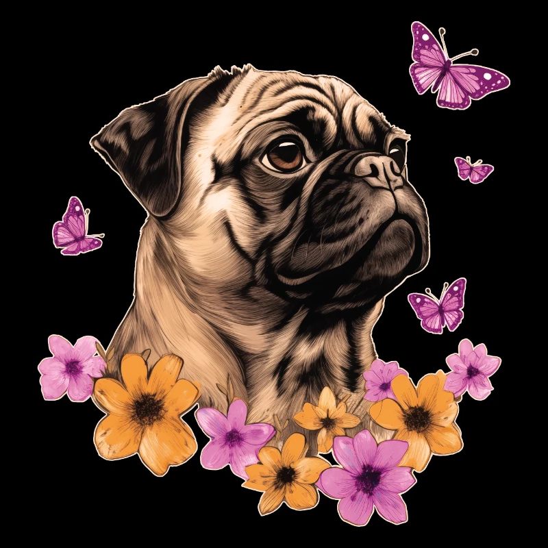 Mops mit Schmetterlingen