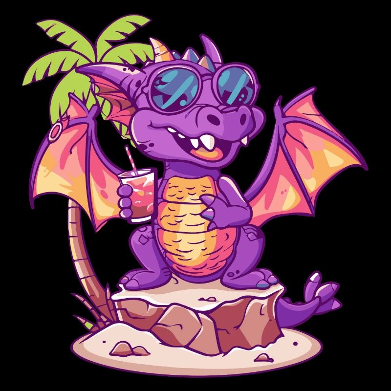 Drache Sommer Strand Comic