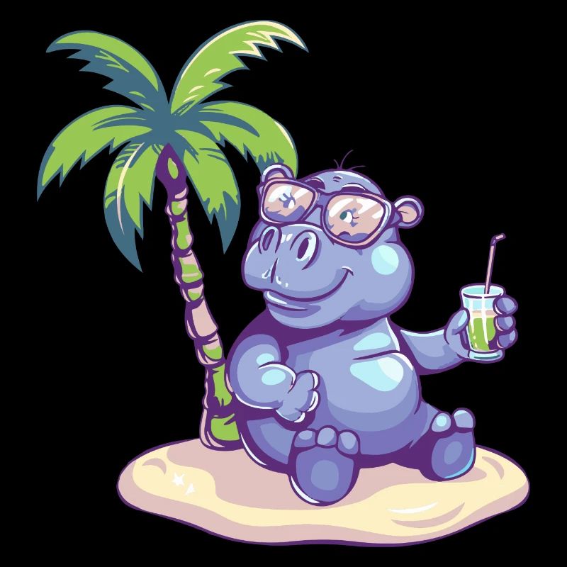 Nilpferd Sommer Strand Comic