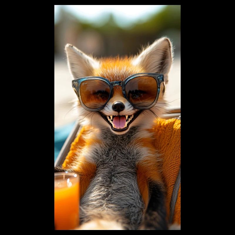 Grinning fox on the beach