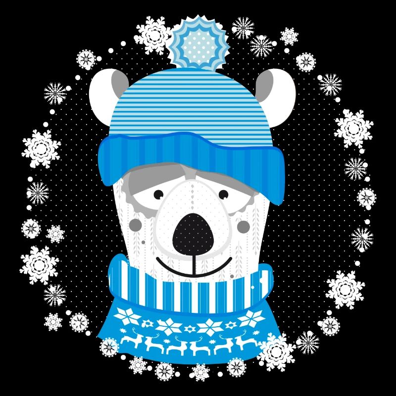 Eisbär mit Mütze und Pulli