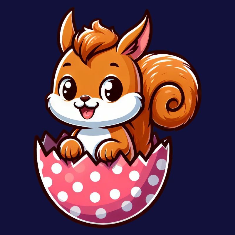 Süßes Eichhörnchen mit Osterei Comic Design
