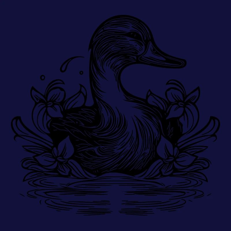 Canard mignon sur le lac avec des fleurs