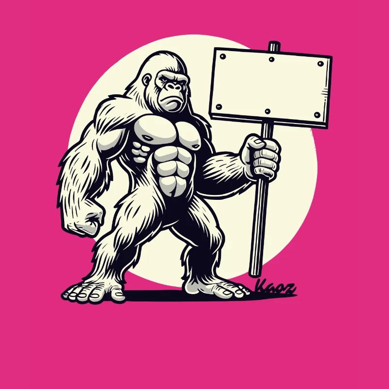 Strong gorilla with a blank shield: Your text here!