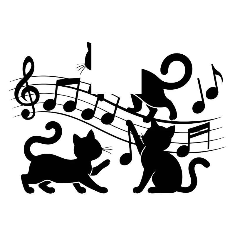 Schwarze Katzen Muster spielen mit Musiknote